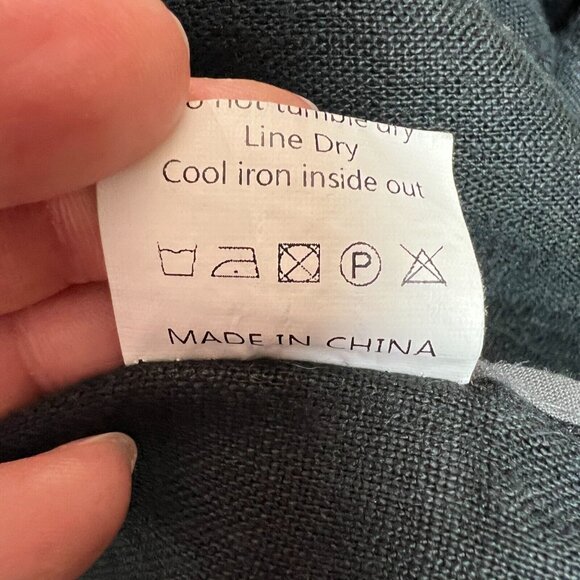 Linen Pants Womens Large Black Lagenlook Minimalist Straight Leg Cropped Stretch - Picture 9 of 15